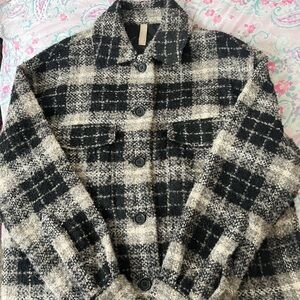 Banana Republic Black and Taupe Plaid Shirt Jacket